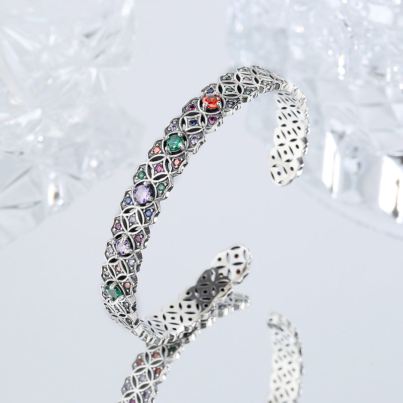 925 Silver Minority Totem Retro Hollow Pattern Luxury Bracelet