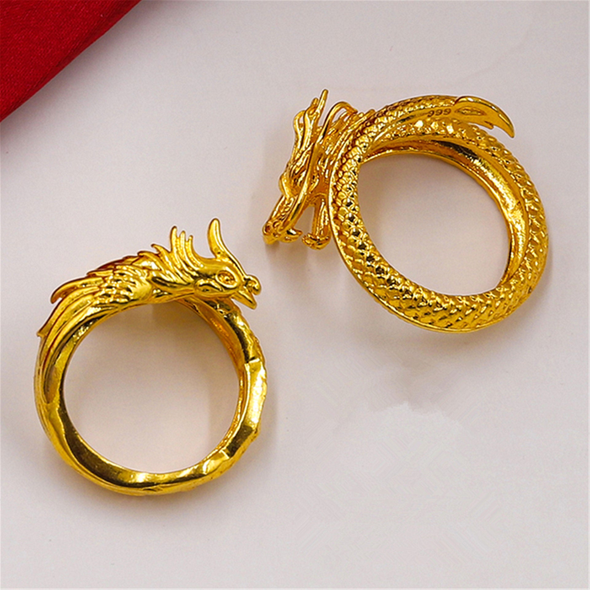 Dragon & Phoenix Lovers Ring | Gold Plated Copper Luxury Jewelry