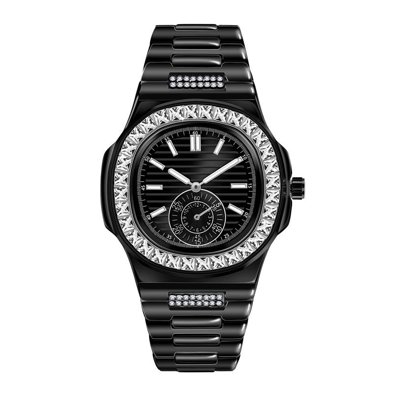 Diamond Style Men's Watch – Water-Resistant | Black, Silver, Rose Gold & Two-Tone
