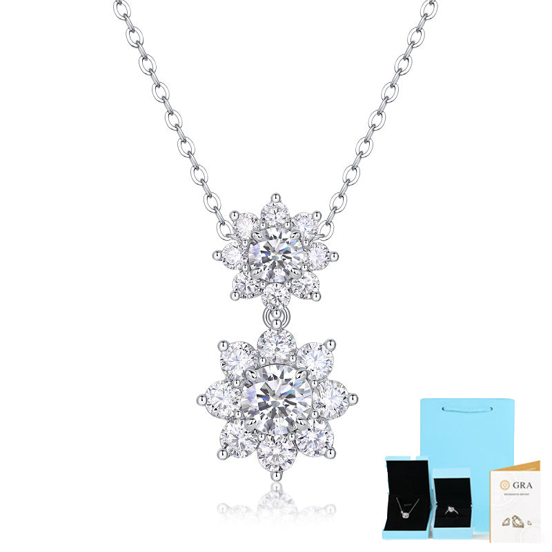 Moissanite Flower Pendant Necklace – Platinum-Plated Sterling Silver
