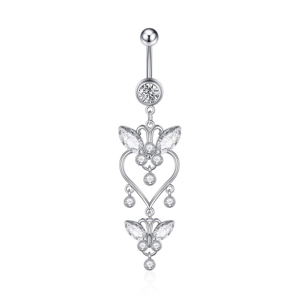 Luxury Zircon Belly Ring | Stainless Steel Navel Stud | Rose Gold, Silver & Gold