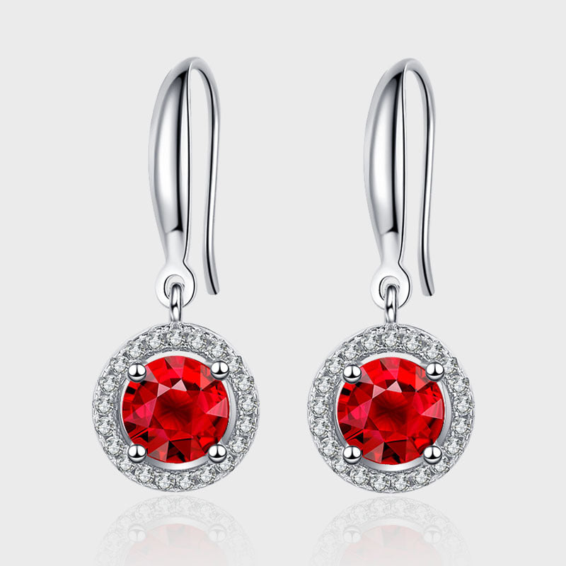 Crimson Orb – 925 Sterling Silver Red Geometric Drop Luxury Earrings