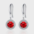 Crimson Orb – 925 Sterling Silver Red Geometric Drop Luxury Earrings
