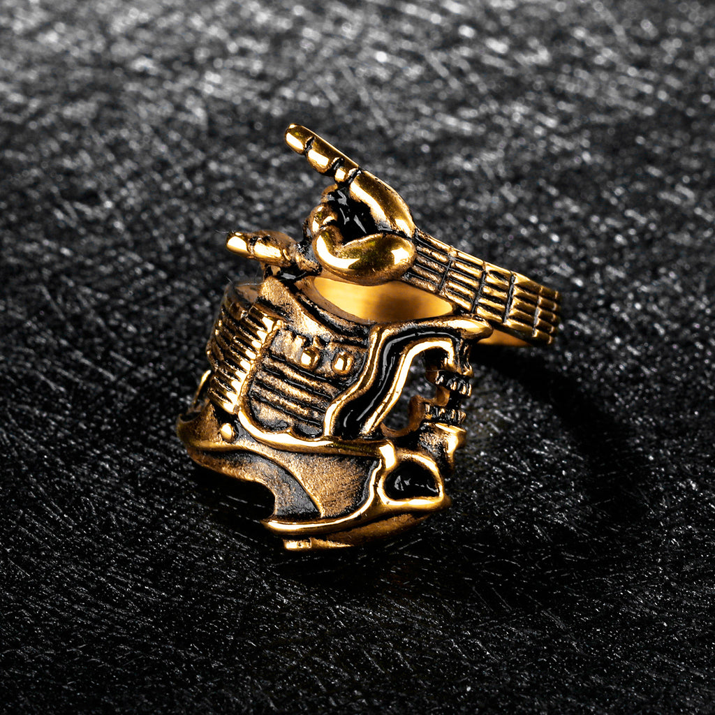 Rock Hip-Hop Skull Titanium Steel Men's Ring | Gold & Steel Luxury