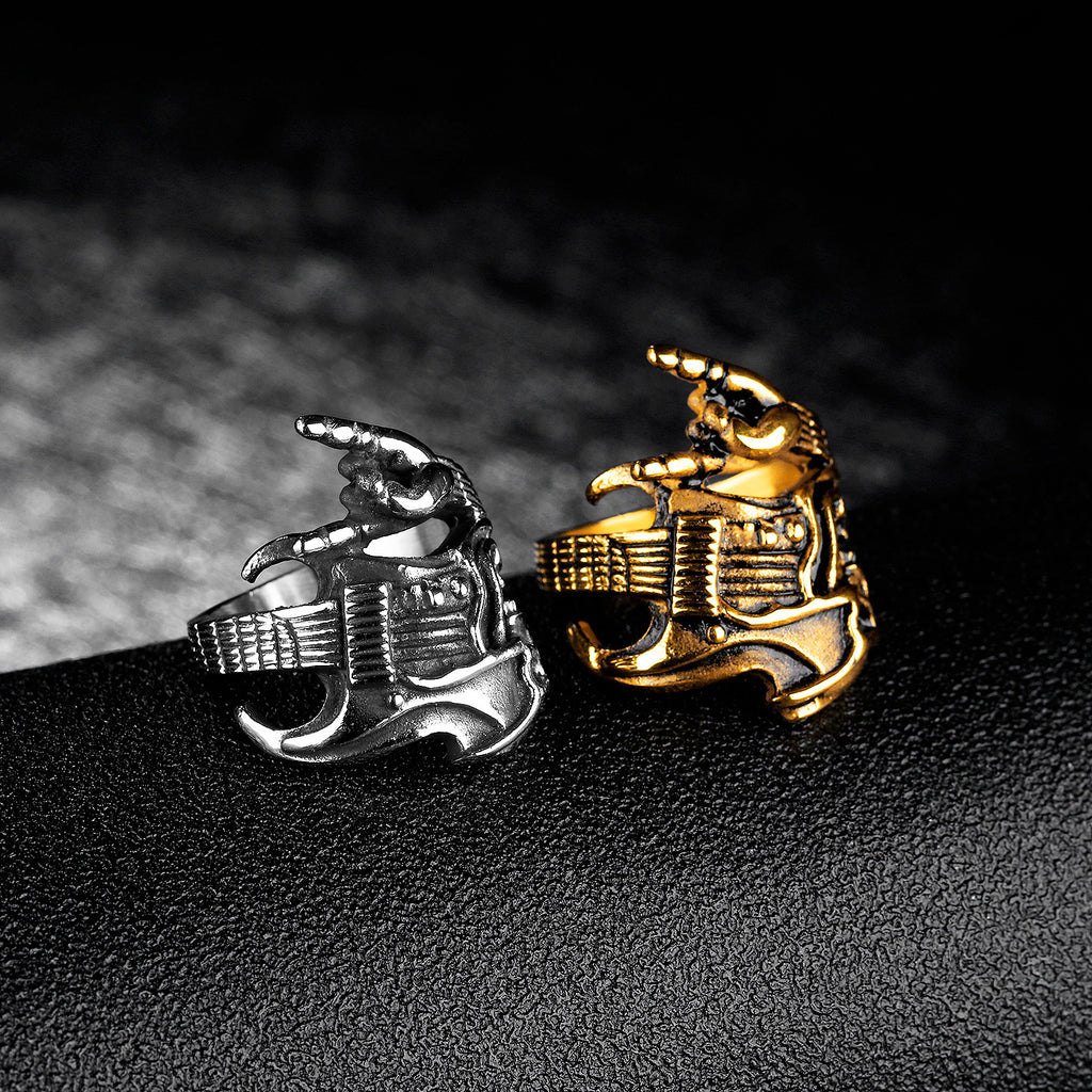 Rock Hip-Hop Skull Titanium Steel Men's Ring | Gold & Steel Luxury