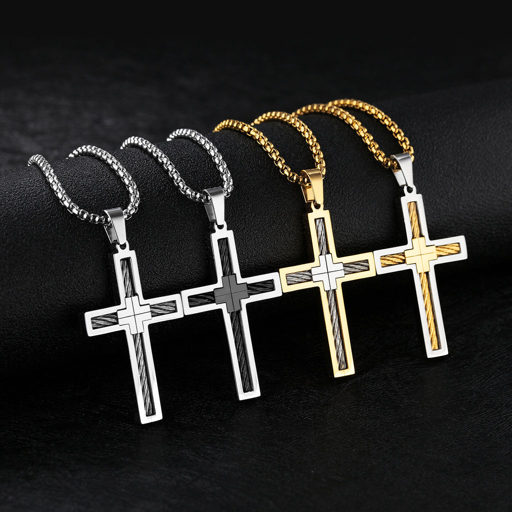 Titanium Steel Wire Cross Necklace | Luxury Men's Jewelry