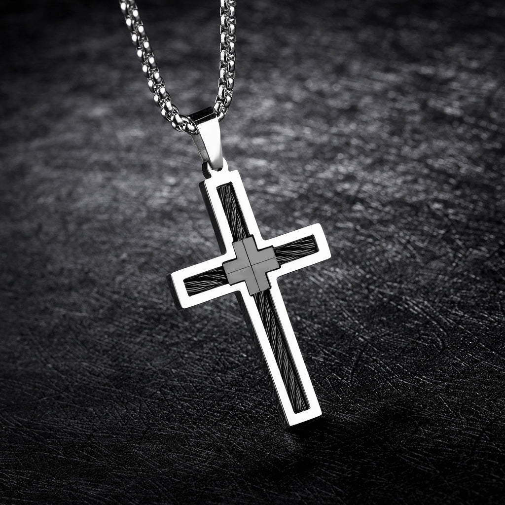 Titanium Steel Wire Cross Necklace | Luxury Men's Jewelry