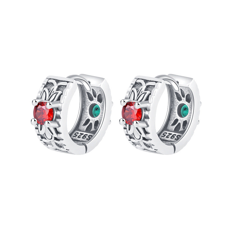 Garden Duality – 925 Sterling Silver Red & Green Zircon Reversible Vintage Earrings