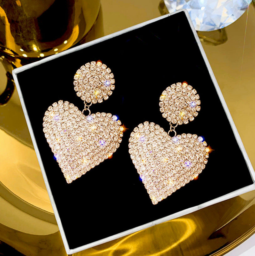Full Diamond Love Earrings | Gold & Silver Luxury Pearl Stud Earrings for Women