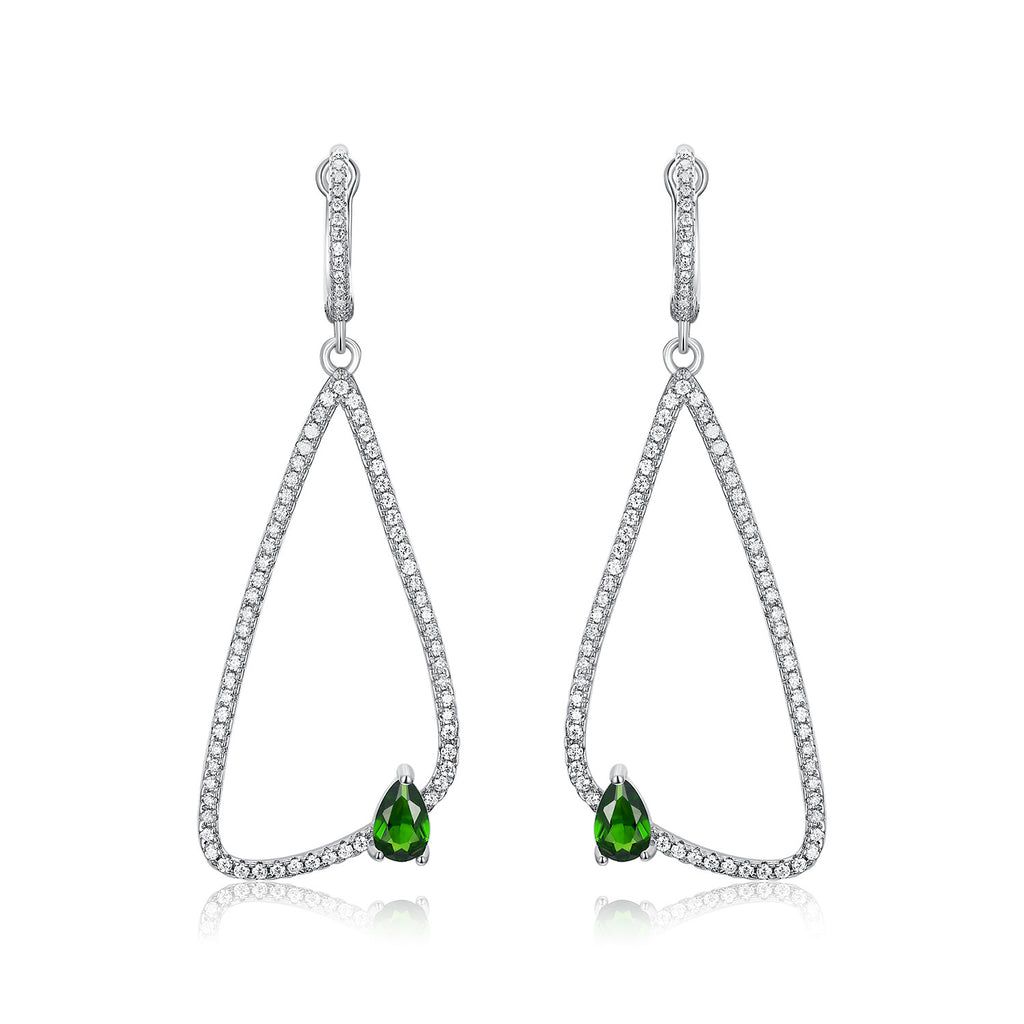 Forest Gem – 925 Sterling Silver Platinum Gold Natural Diopside Luxury Earrings