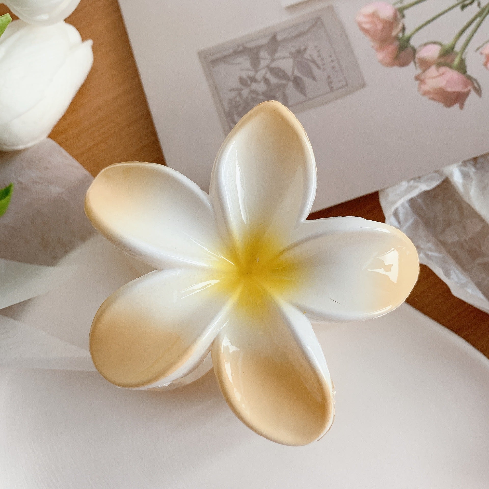 Plumeria Flower Hair Claw Clip — Korean Trendy Style