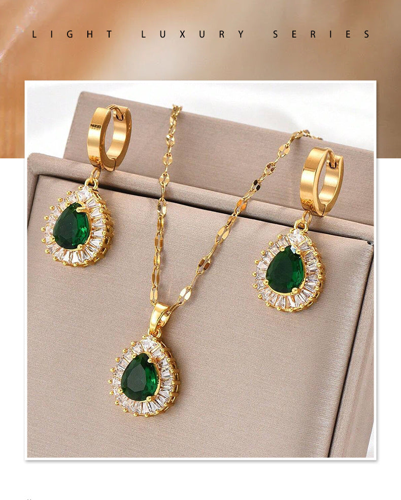 Luxury Vintage Jade & Gemstone Necklace & Earring Set — Retro Hong Kong Elegance