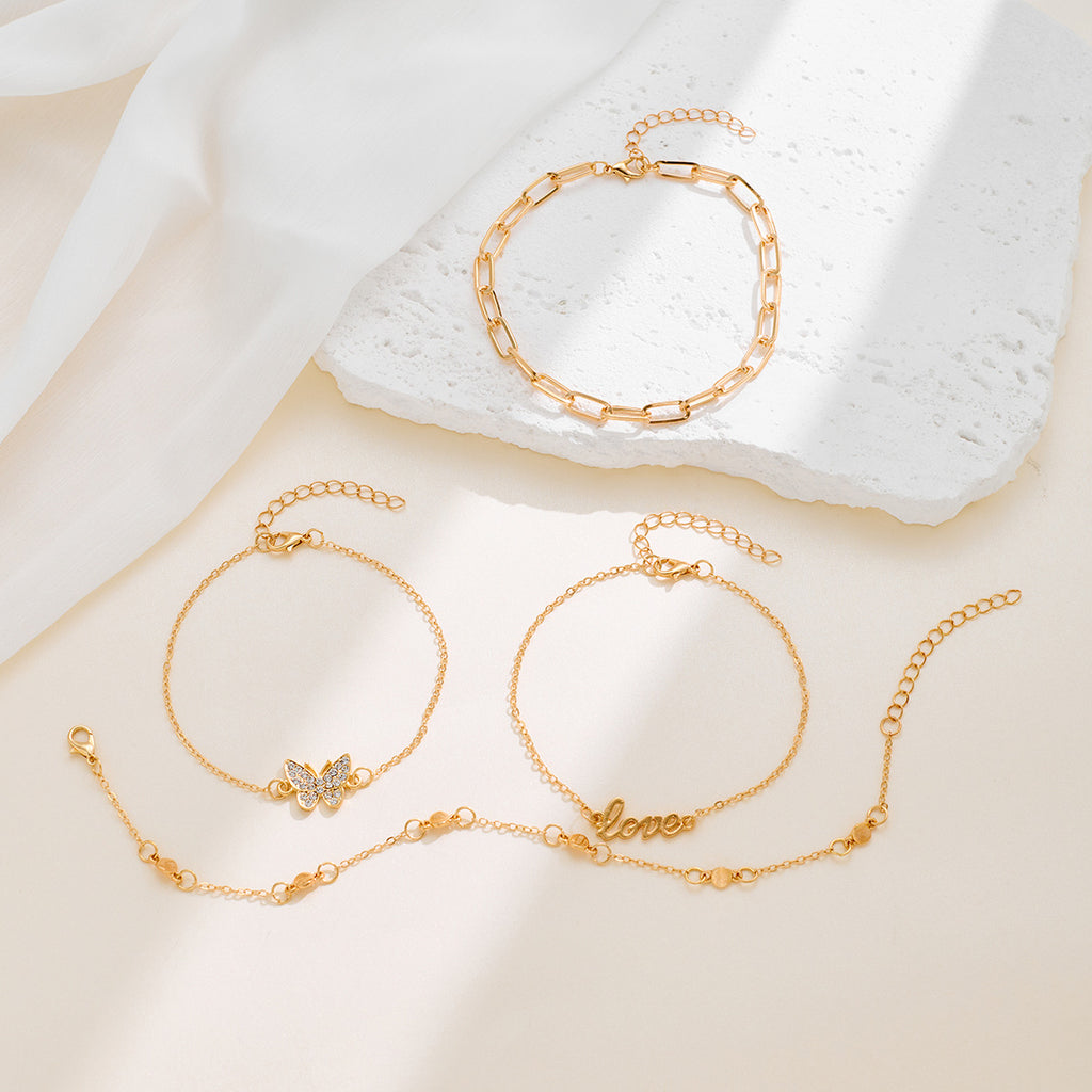 Luxury Gold Anklet Set | 4-Piece Geometric Beach Jewellery