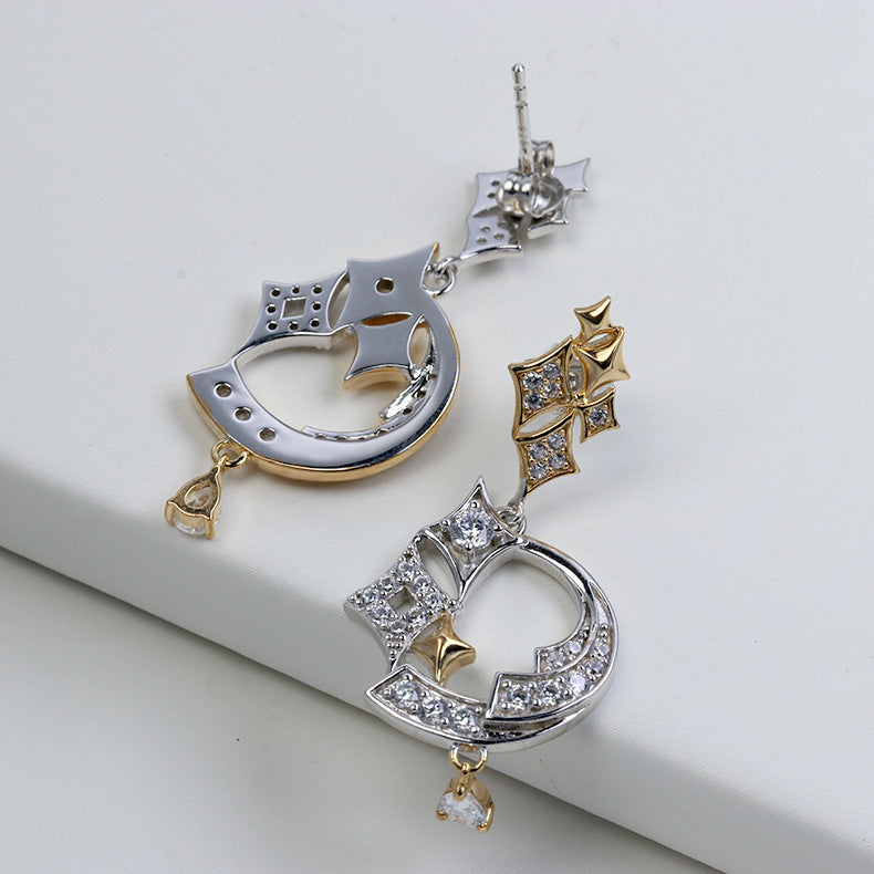 Stellar Luxe – Sterling Silver Geometric Star Zircon Luxury Earrings