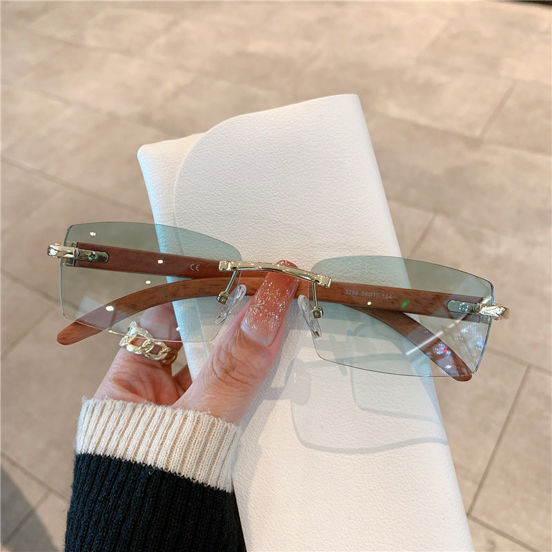 Frameless Wood Grain Sunglasses — UV400 Fashion Eyewear