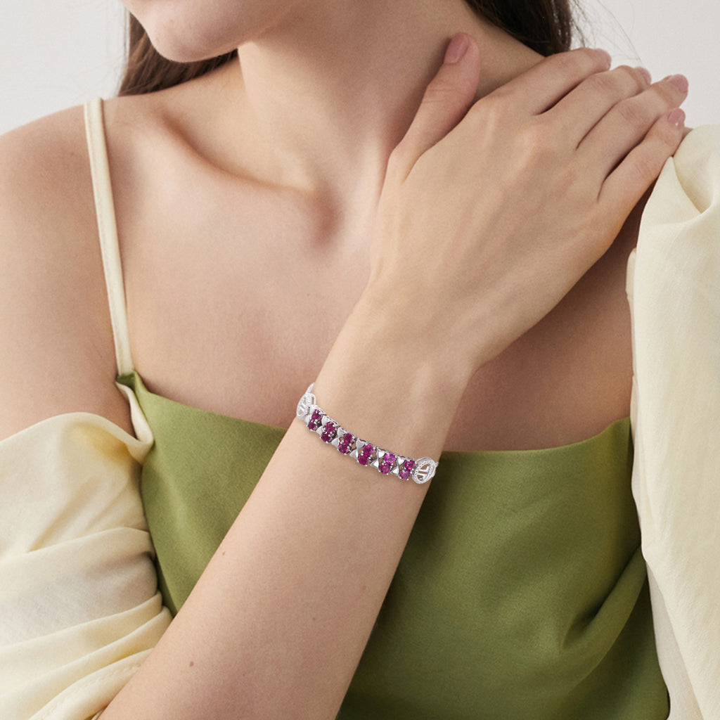 Natural Purple Garnet Heart Design 925 Sterling Silver Light Luxury Bracelet