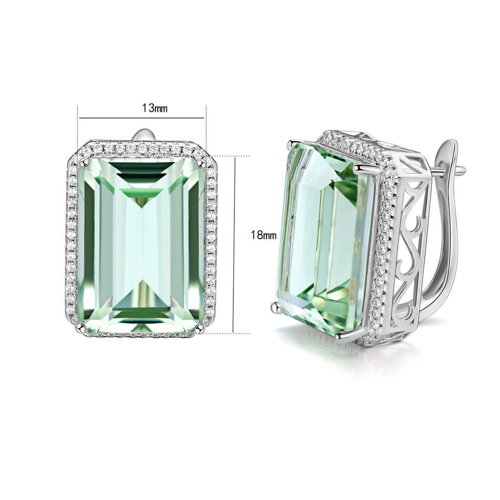 Natural Green Crystal 20.65ct Geometric 925 Sterling Silver Luxury Earrings