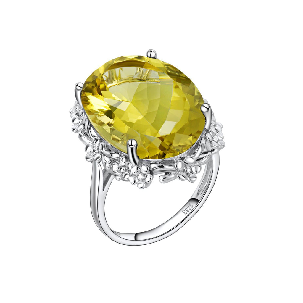Natural Citrine Lemon Crystal 16x22mm Geometric 925 Sterling Silver Luxury Ring