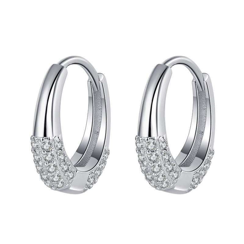 Diamond Set Zircon French Oval Geometric 925 Silver Luxury Earrings