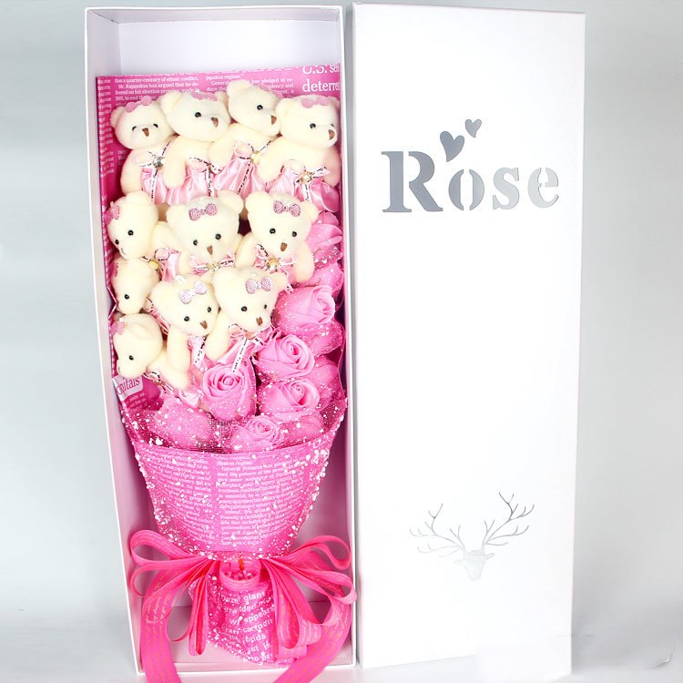 Bear Bouquet — Handmade Teddy Bear & Rose Gift Set | 11 Pieces