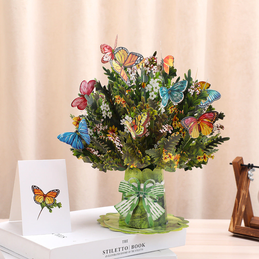 Luxury 3D Floral Bouquet Greeting Card — Botanical Stereoscopic Design