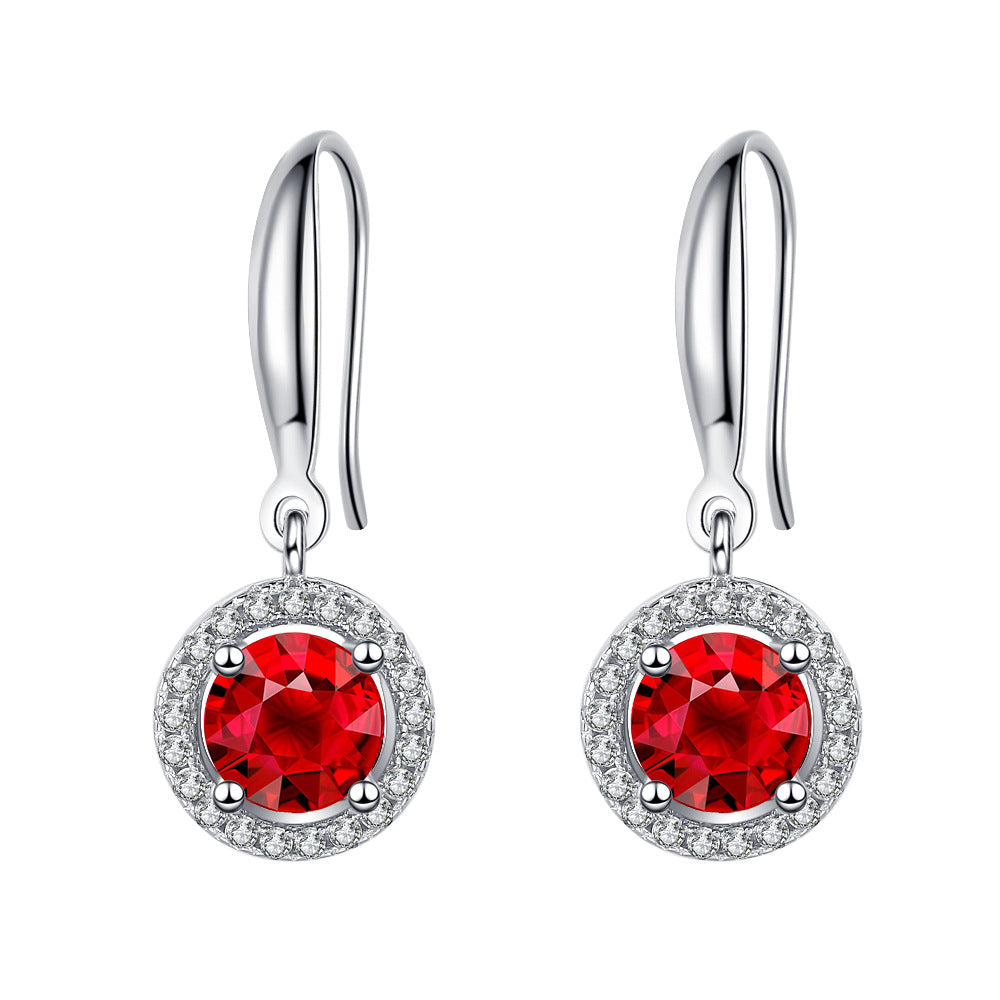 Crimson Orb – 925 Sterling Silver Red Geometric Drop Luxury Earrings