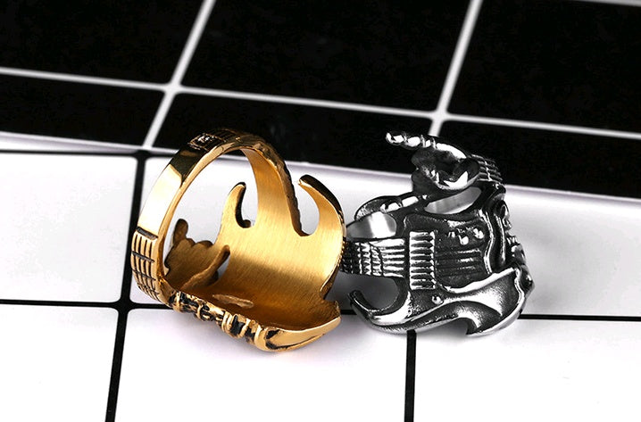 Rock Hip-Hop Skull Titanium Steel Men's Ring | Gold & Steel Luxury