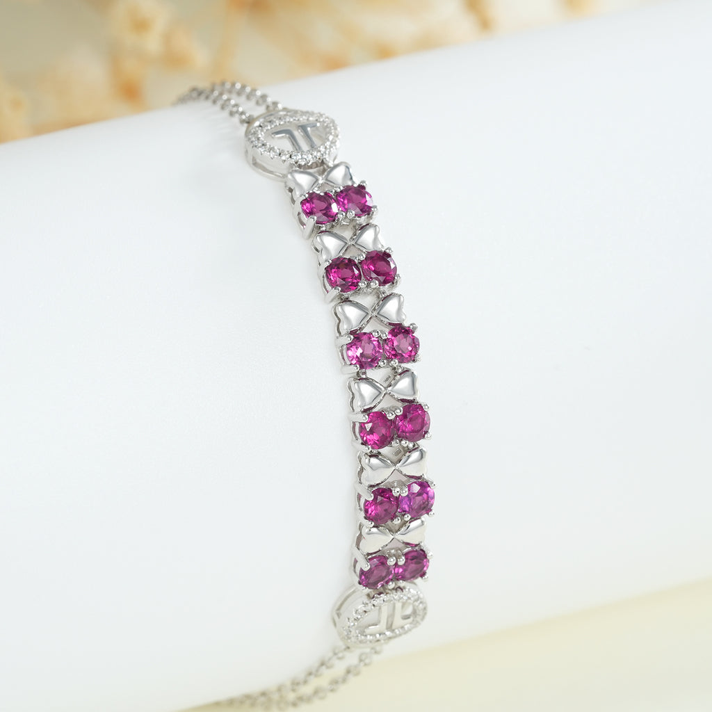Natural Purple Garnet Heart Design 925 Sterling Silver Light Luxury Bracelet