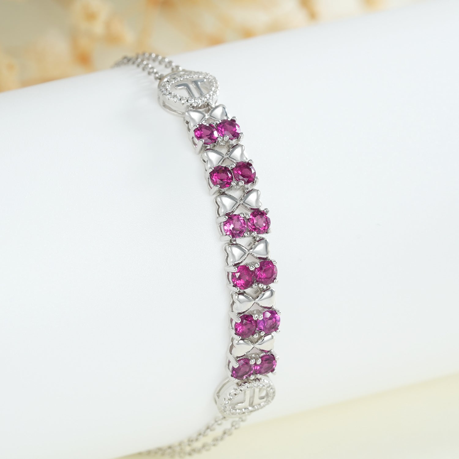 Natural Purple Garnet Heart Design 925 Sterling Silver Light Luxury Bracelet