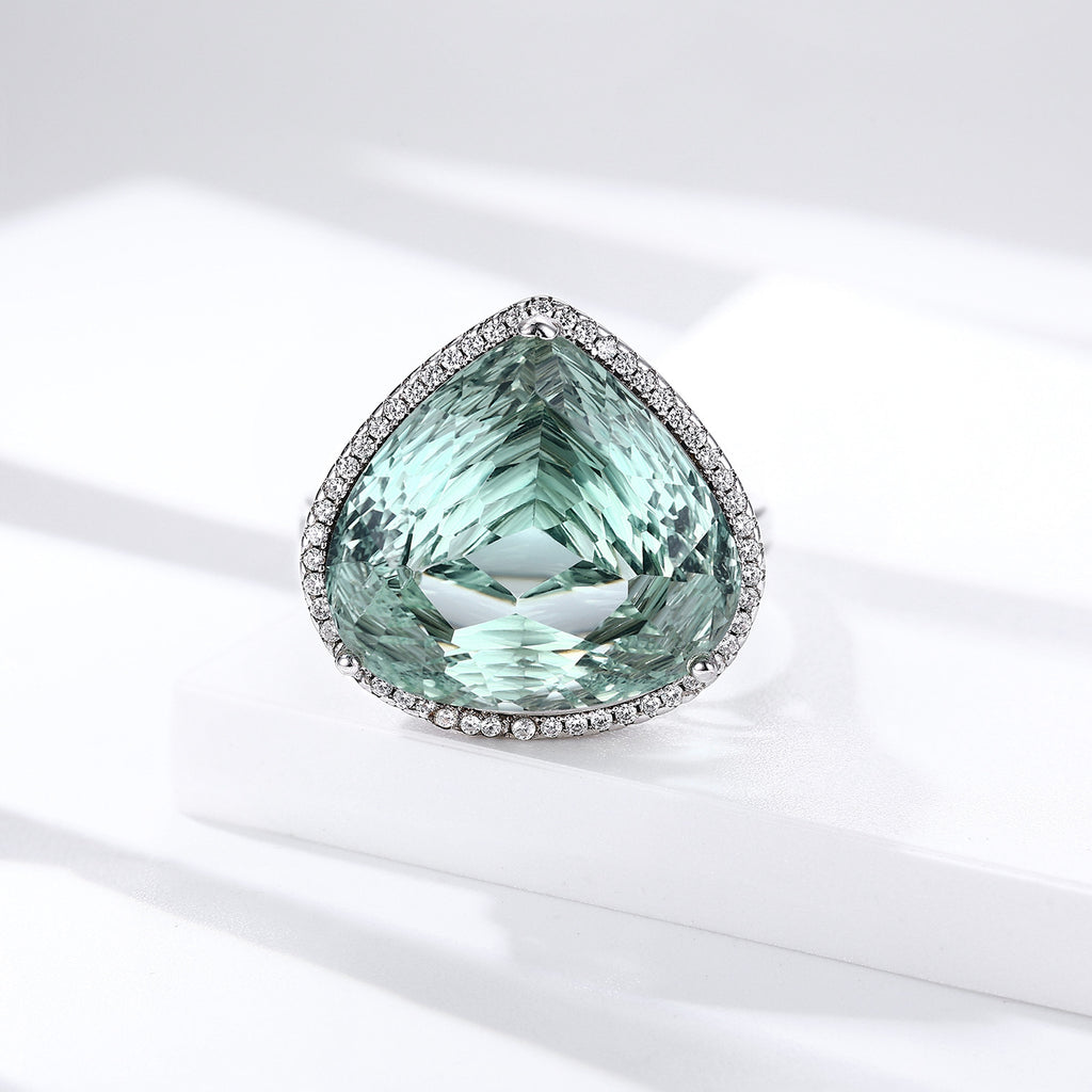 Bird's Nest Natural Green Crystal Peach Heart 925 Sterling Silver Luxury Ring