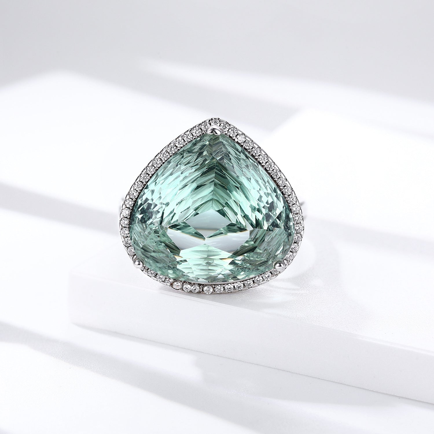 Bird's Nest Natural Green Crystal Peach Heart 925 Sterling Silver Luxury Ring