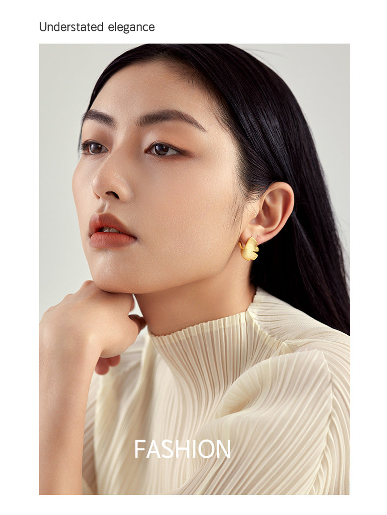 925 Sterling Silver Ginkgo Leaf Stud Earrings | 14K Gold Plated Luxury Jewelry for Women