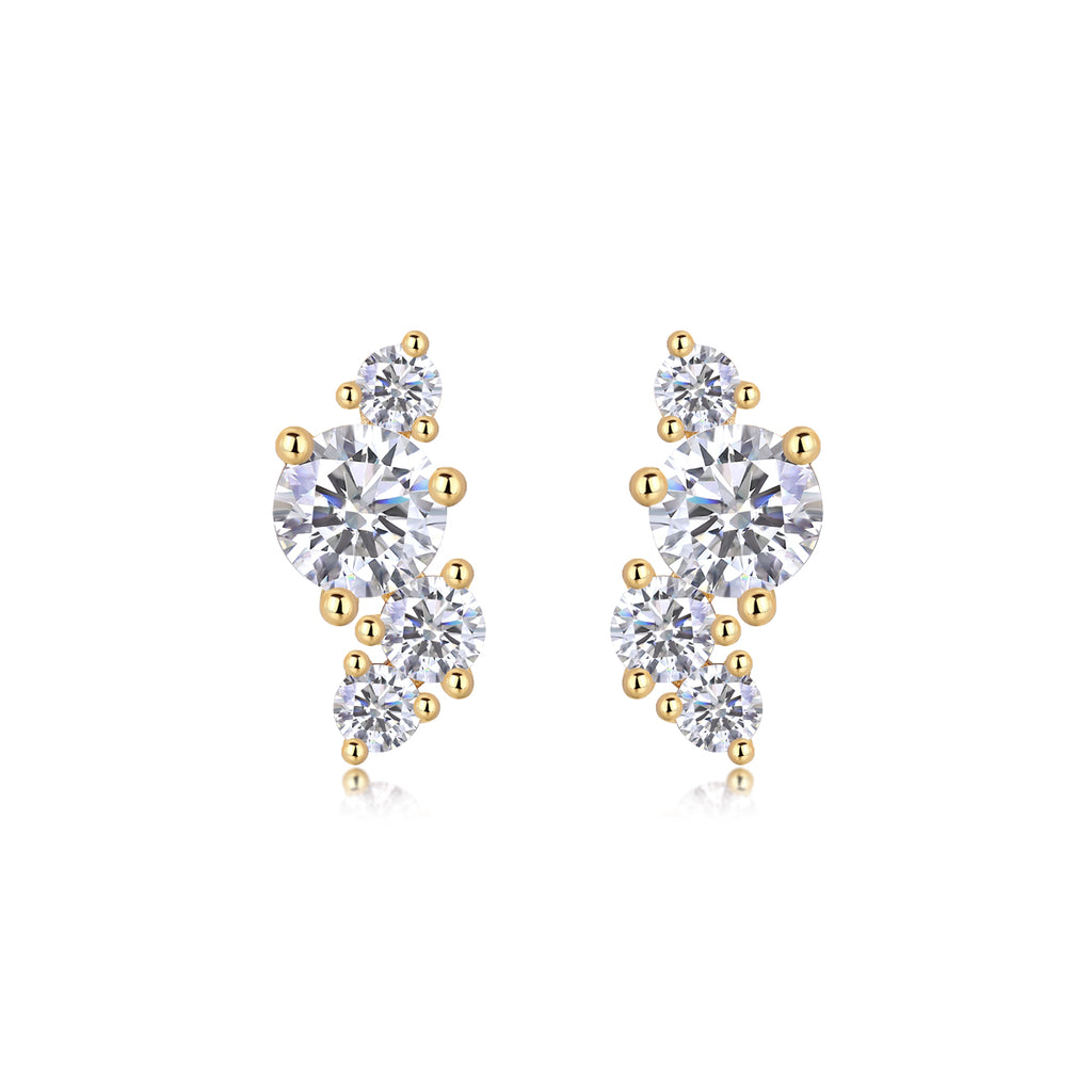 Moissanite Stud Earrings – Gold-Plated Sterling Silver | Set of 2