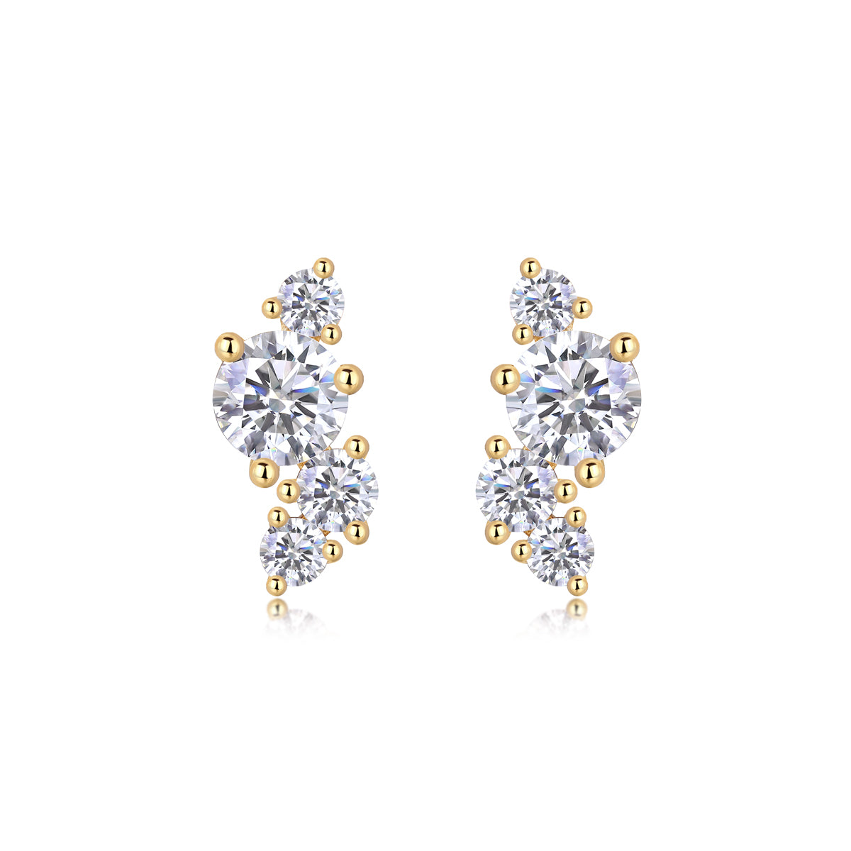 Moissanite Stud Earrings – Gold-Plated Sterling Silver | Set of 2