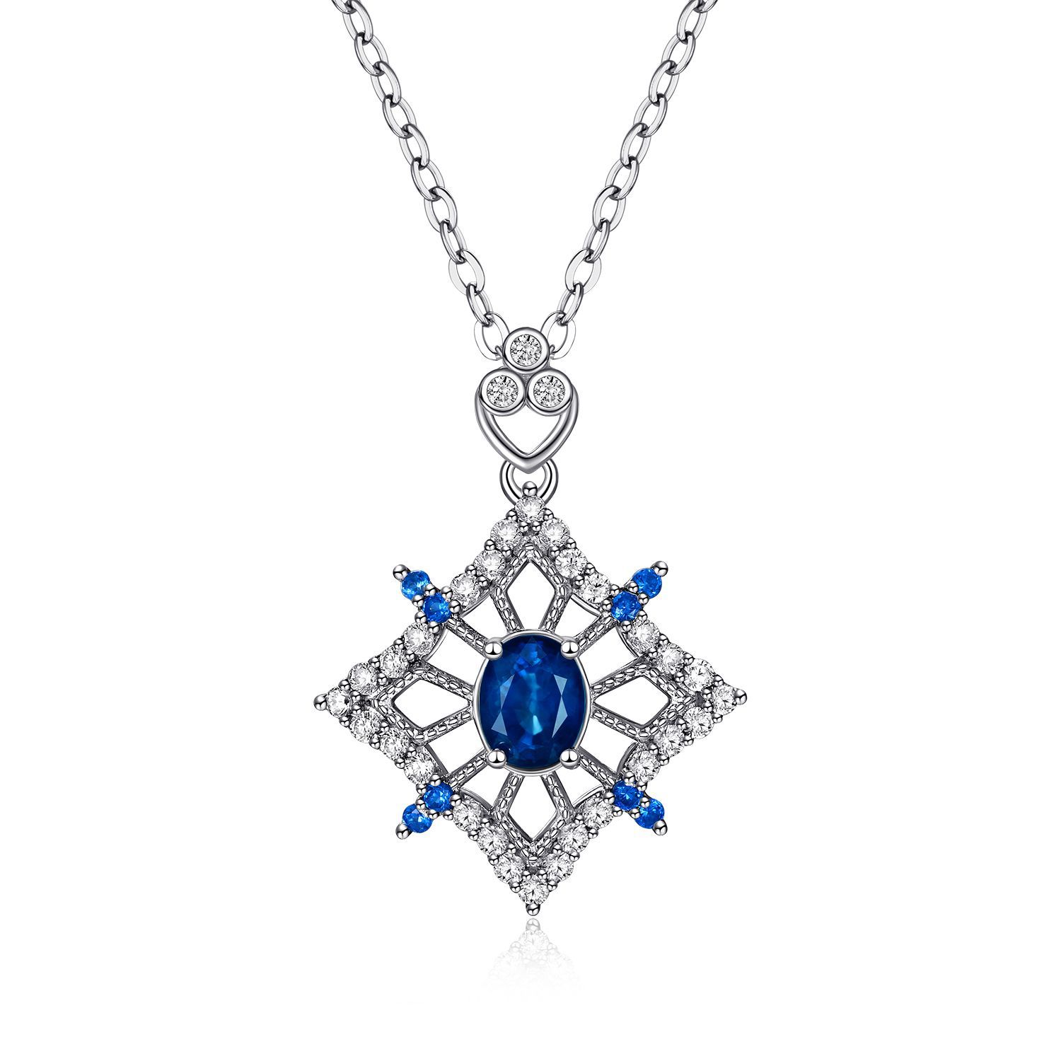Sapphire Bloom – 925 Silver Platinum Gold Natural Sapphire Flower Luxury Necklace