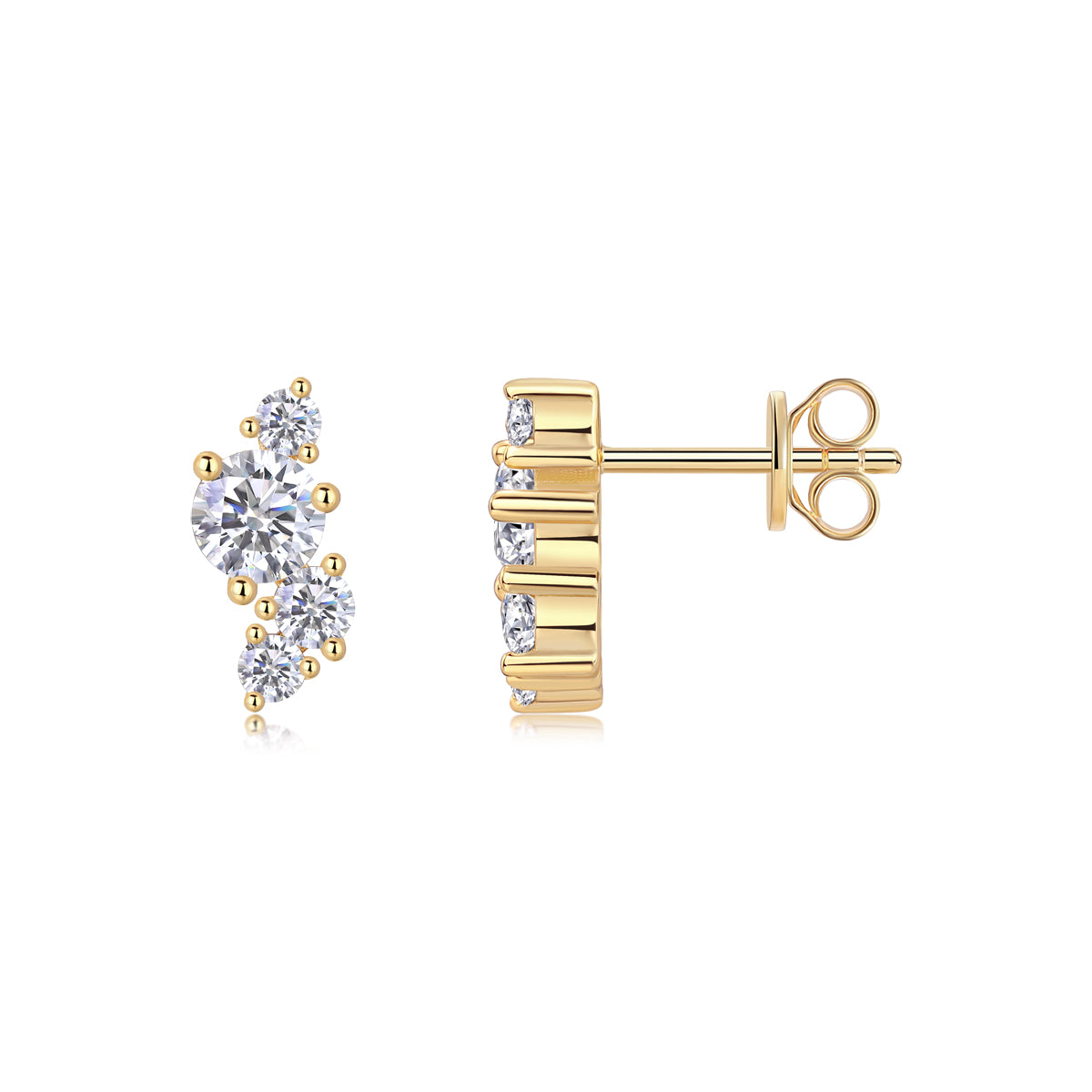 Moissanite Stud Earrings – Gold-Plated Sterling Silver | Set of 2