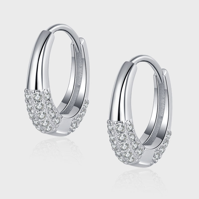 Diamond Set Zircon French Oval Geometric 925 Silver Luxury Earrings