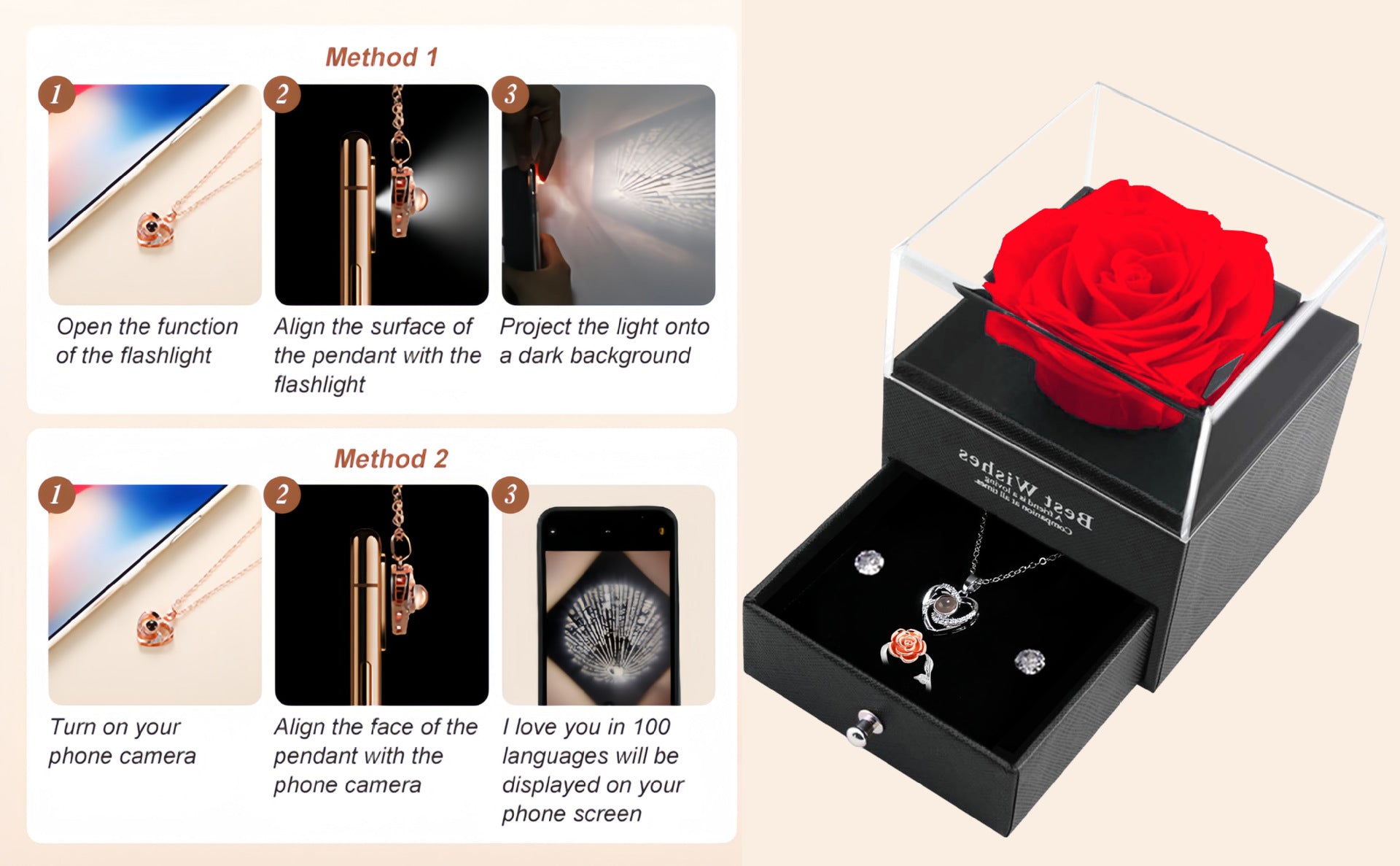 Heart-Shaped Love Language Projection Necklace | Electroplated Copper | Luxury Romantic Gift