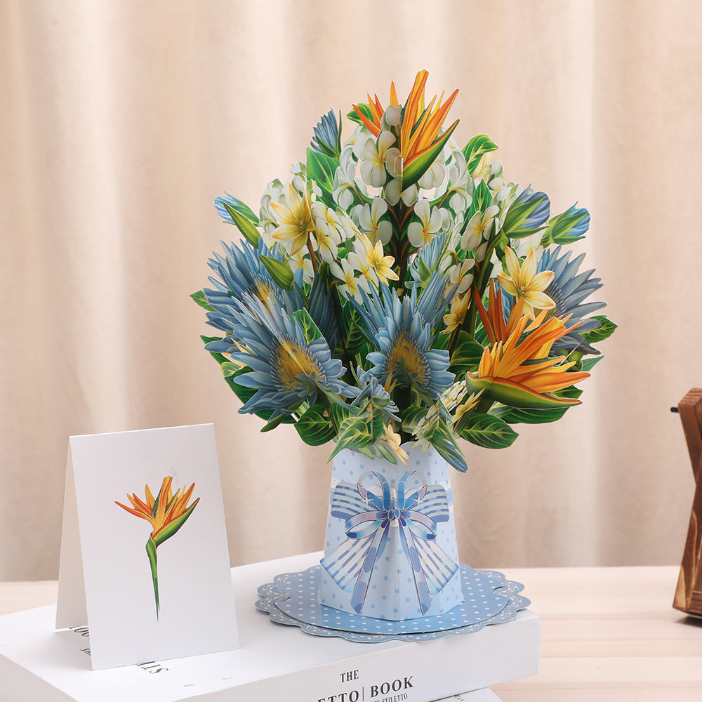 Luxury 3D Floral Bouquet Greeting Card — Botanical Stereoscopic Design