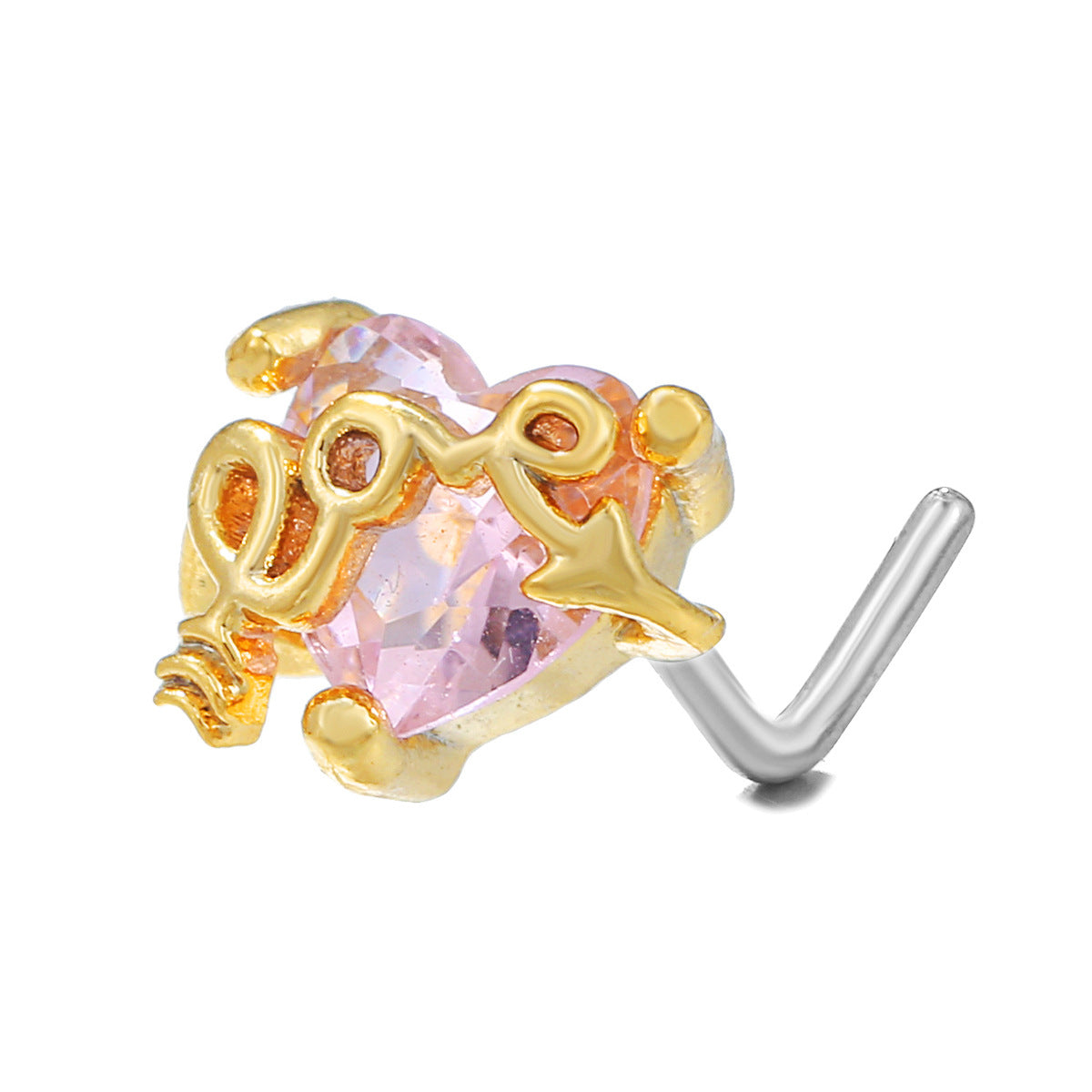 18K Zircon Nose Stud | Luxury Geometric Piercing | Gold, Silver & Pink