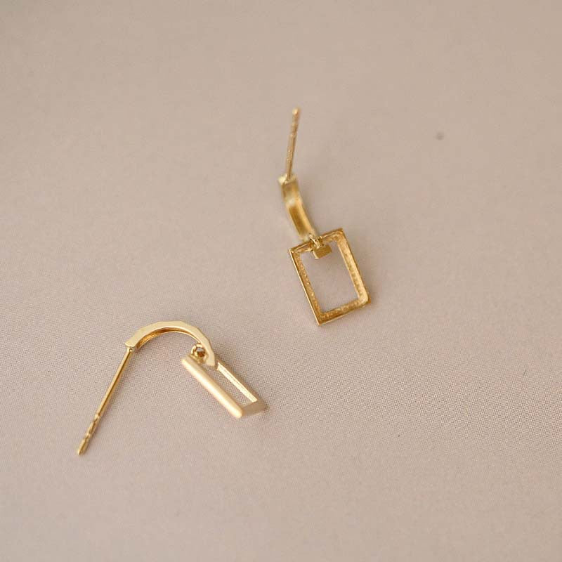 Arc – 9K Gold Stud Earrings | Semicircle Rectangular Design | Solid Gold