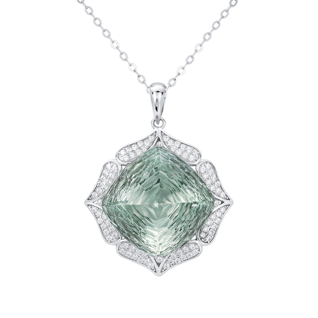 Emerald Sovereign – 925 Sterling Silver 22ct Natural Green Amethyst Zircon Luxury Necklace
