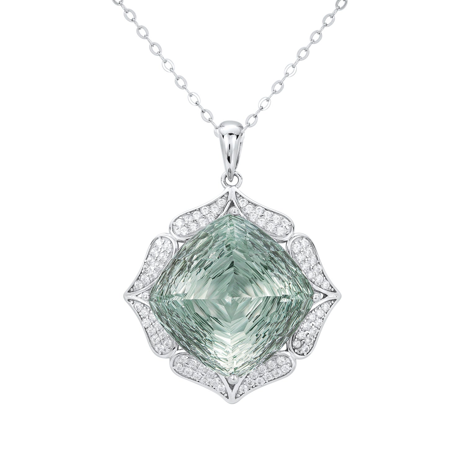 Emerald Sovereign – 925 Sterling Silver 22ct Natural Green Amethyst Zircon Luxury Necklace