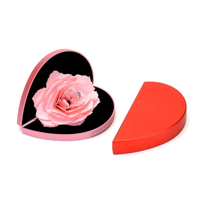 Luxury 3D Rose Heart Rotating Ring Gift Box – Elegant Jewelry Presentation