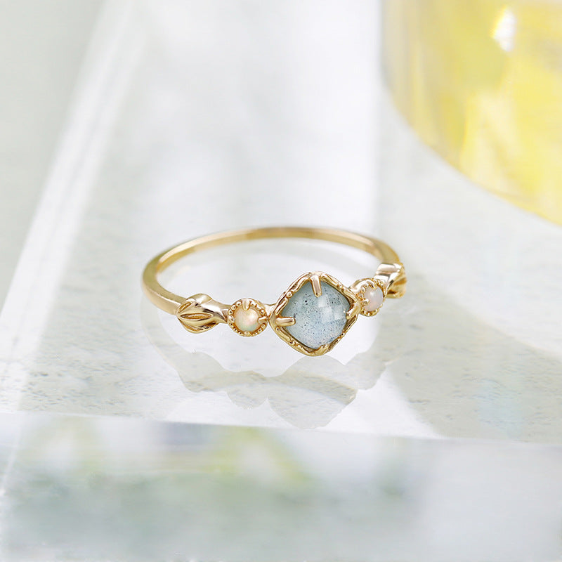 Labradorite Gemstone Silver Ring | S925 Silver & 14K Gold