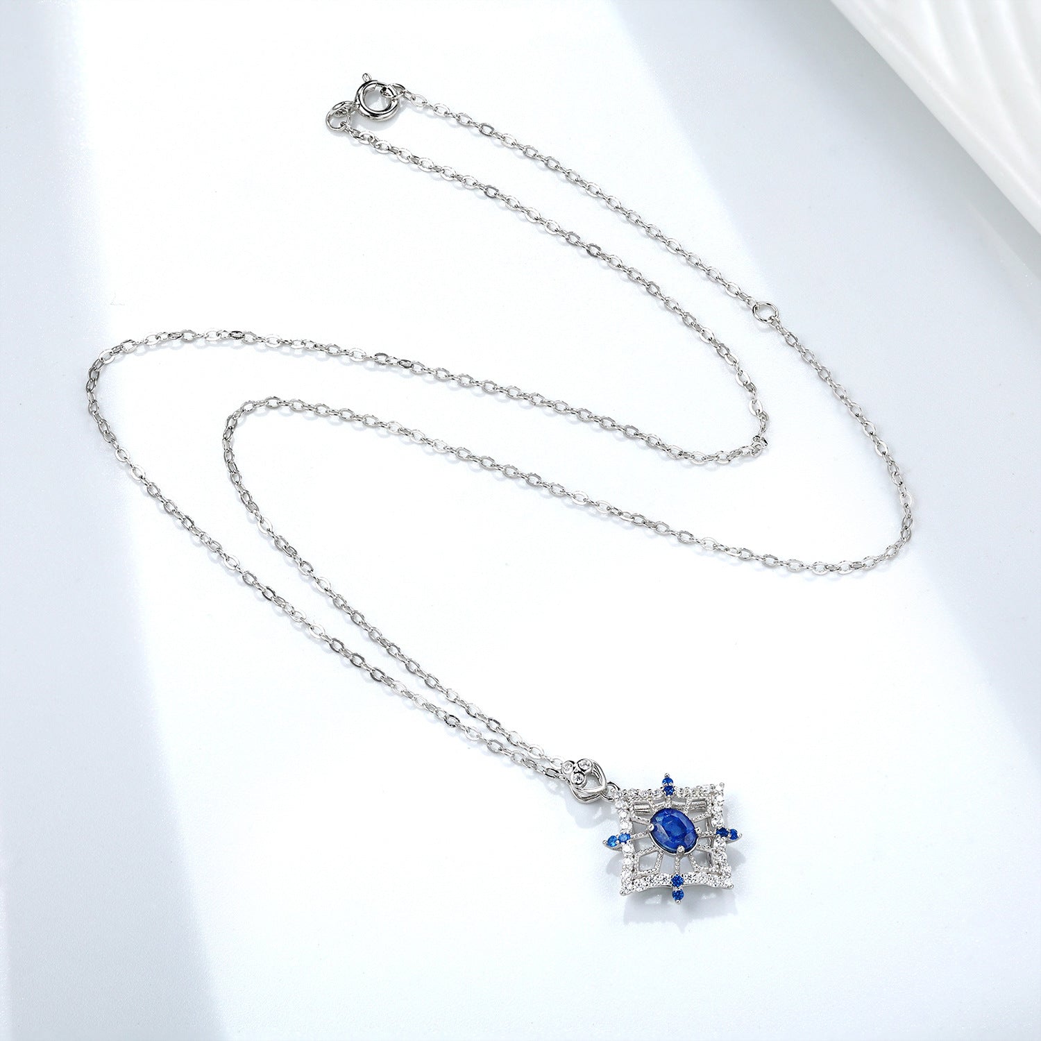 Sapphire Bloom – 925 Silver Platinum Gold Natural Sapphire Flower Luxury Necklace