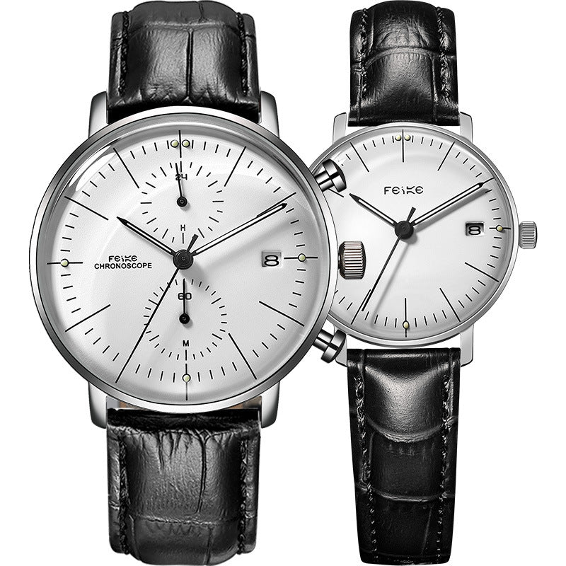 Luxury Couple Watch Set — Japanese Movement & Leather Strap