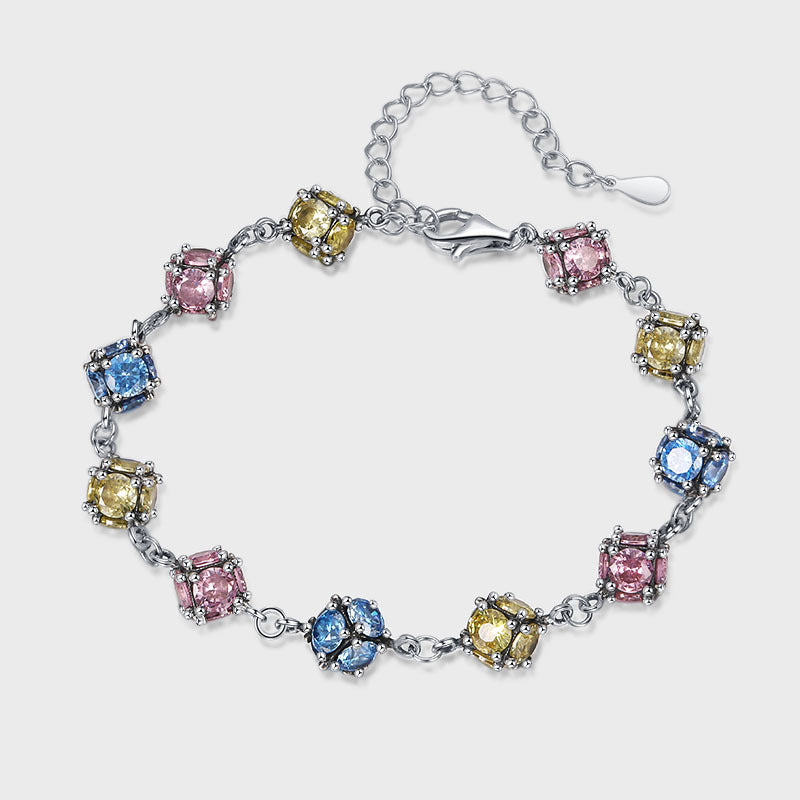 Crystal Bloom – 925 Silver Zircon & Colored Ball Luxury Bracelet