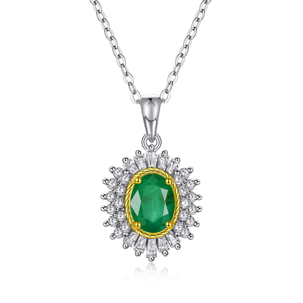 Vivid Natural Emerald 5x7mm Floral Pendant 925 Sterling Silver Luxury Necklace