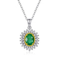 Vivid Natural Emerald 5x7mm Floral Pendant 925 Sterling Silver Luxury Necklace